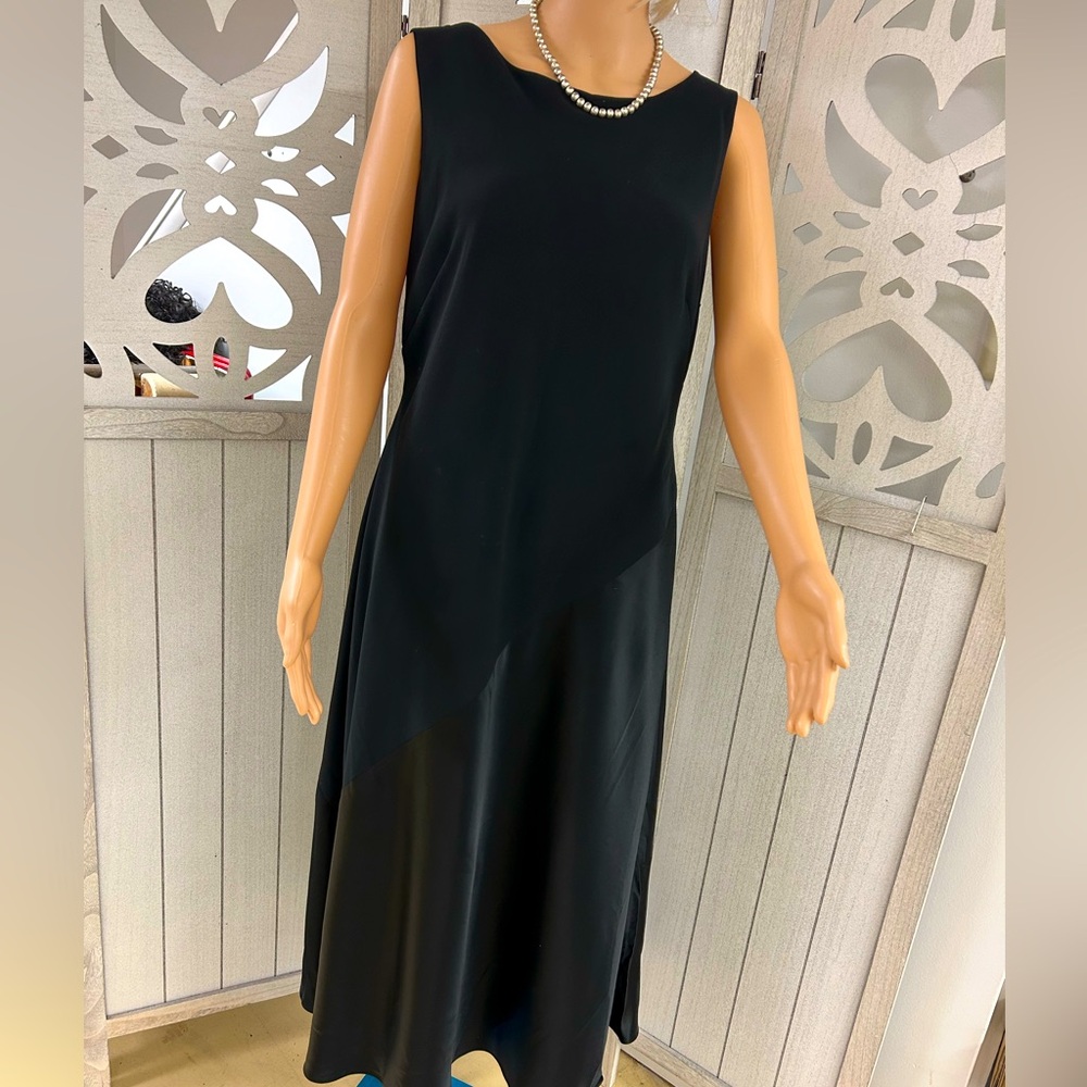 Jones NY Black Cocktail Dress with Scoop Back Satin Skirt size 14